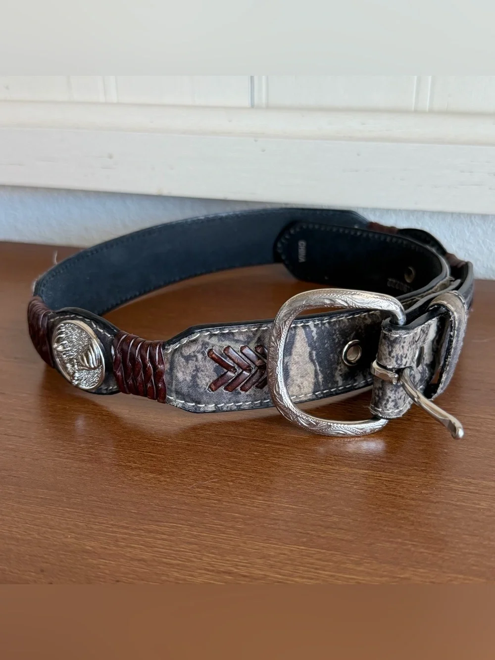 Kids Nocona Genuine Leather Mossy Oak Camo Double Stitched Belt Outdoor 26”